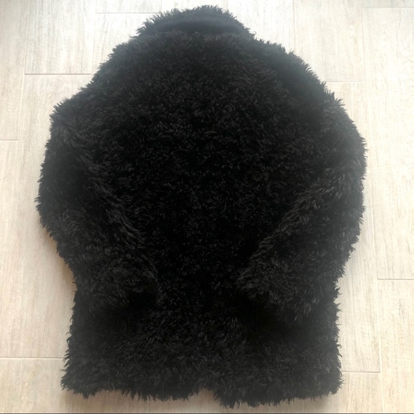 NWT H&M Teddy Coat Black Mid Length Faux Fur - Picture 3 of 8